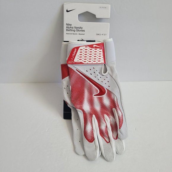 Nike Alpha Varsity Batting Gloves FB2311-124 Size XL Gray Red
